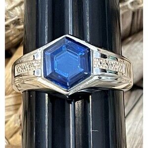 Cobalt 8mm Sapphire Blue Stone Natural Bevel Edge Cocktail Ring Sz 12.5
